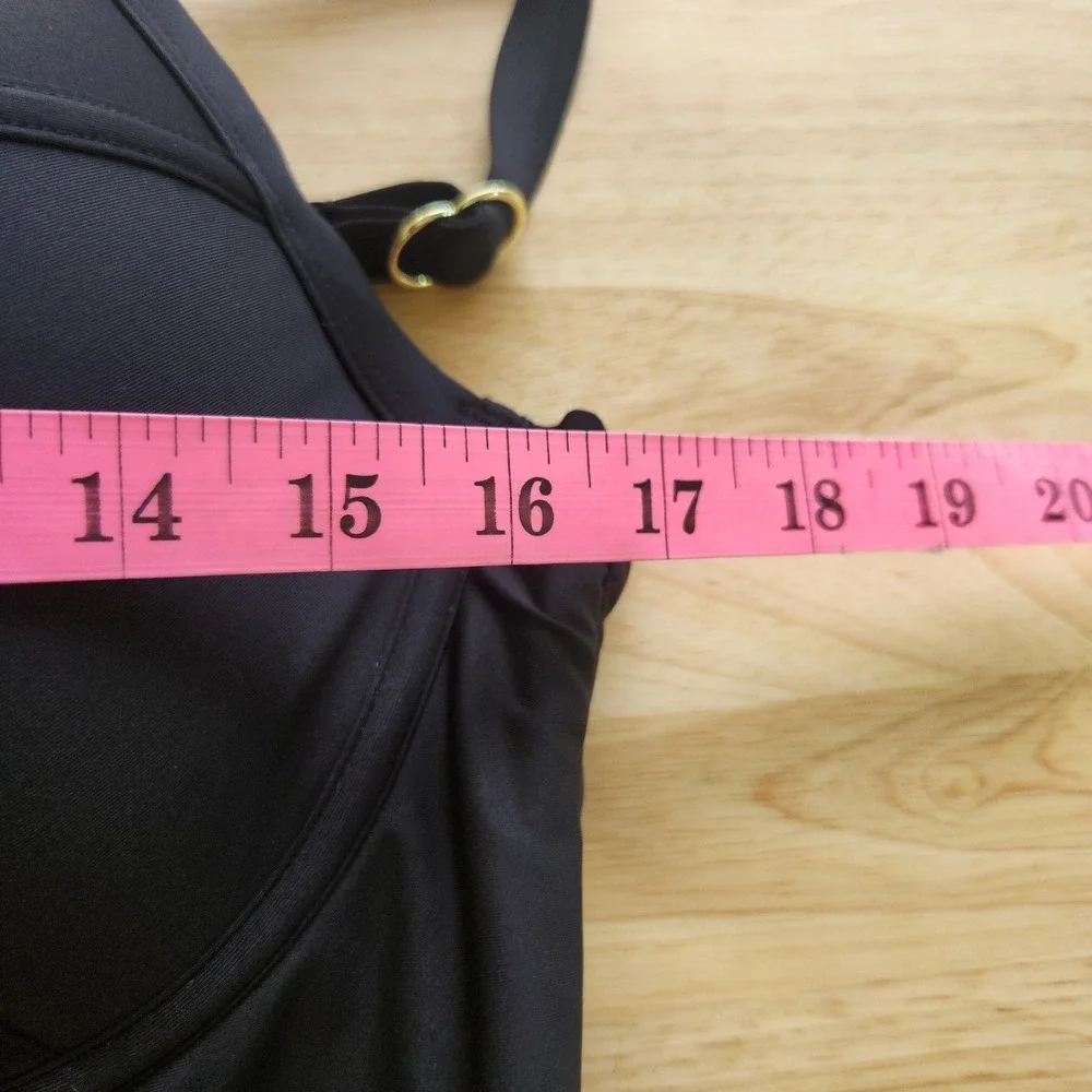 City Chic Black Underwire One Piece Swimsuit Gold Clasp Back XS (14)